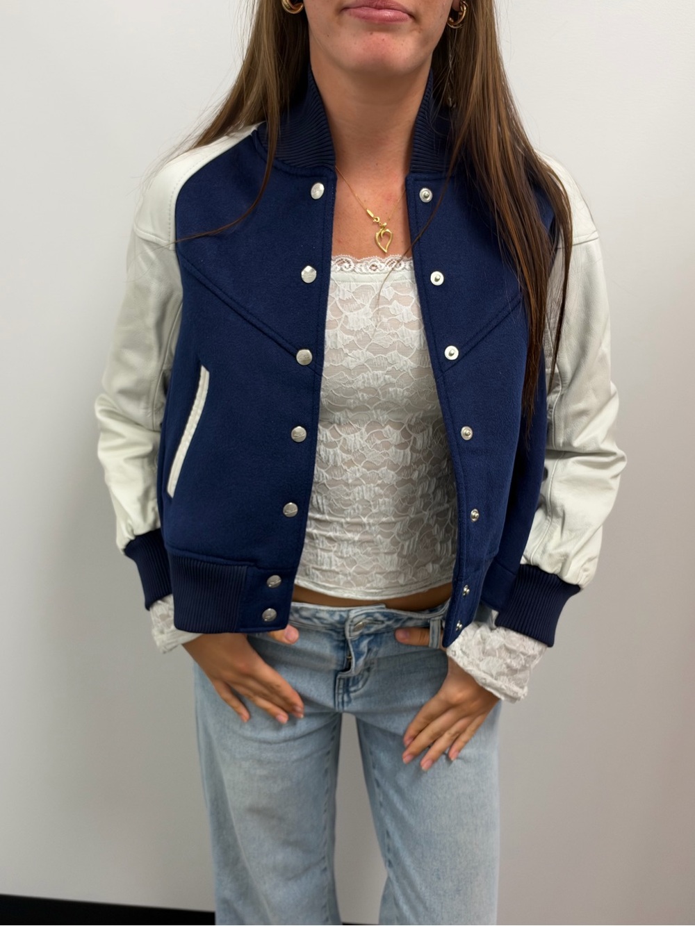 Nike x Sacai NikeLab Pleated Destroyer Varsity Jacket Navy Leather Y2K Grail